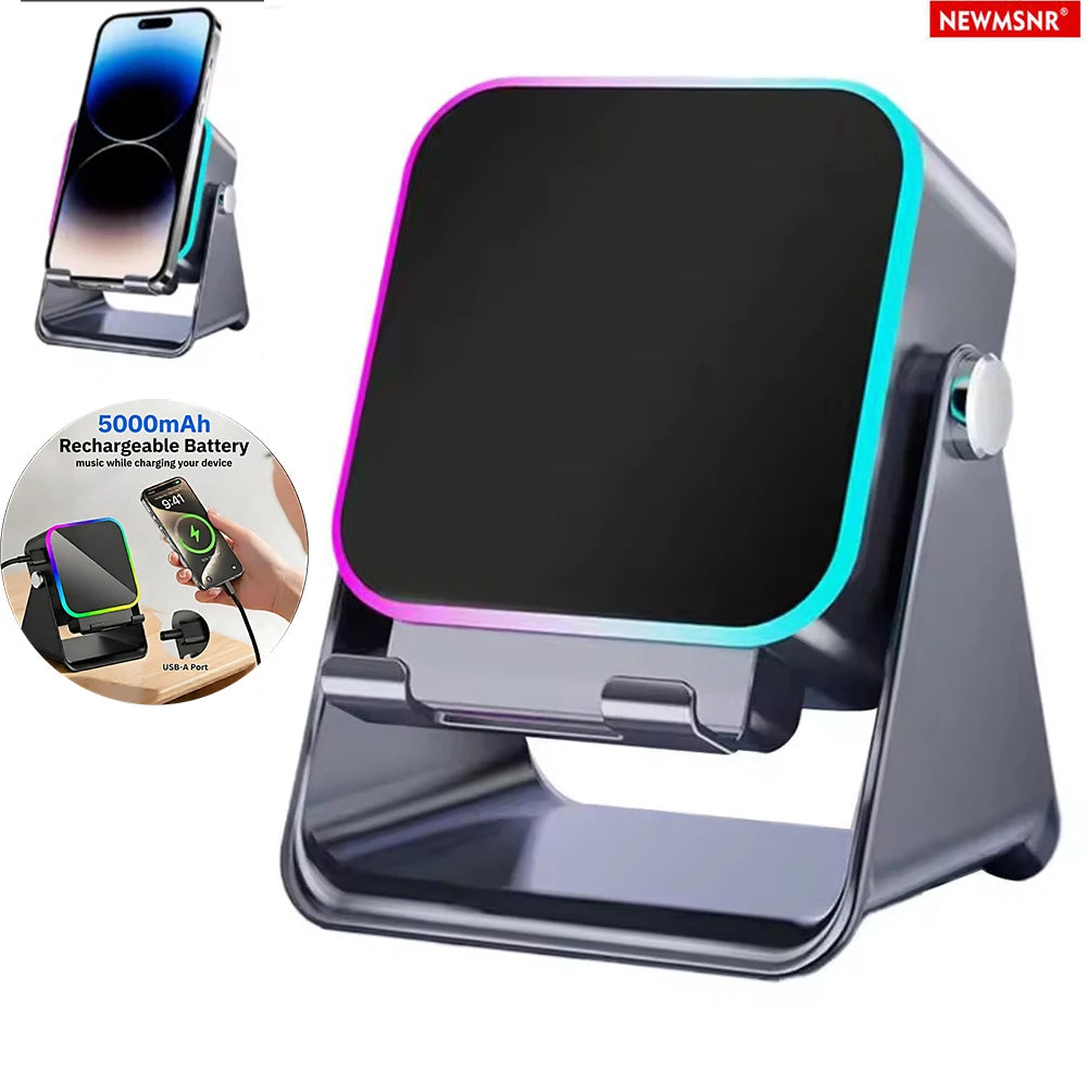 5 in 1 Auto-Induction 5000Mah Wireless Induction Speaker 8 RGB Lights HIFI Sound Portable Bluetooth Phone Holder Gifts