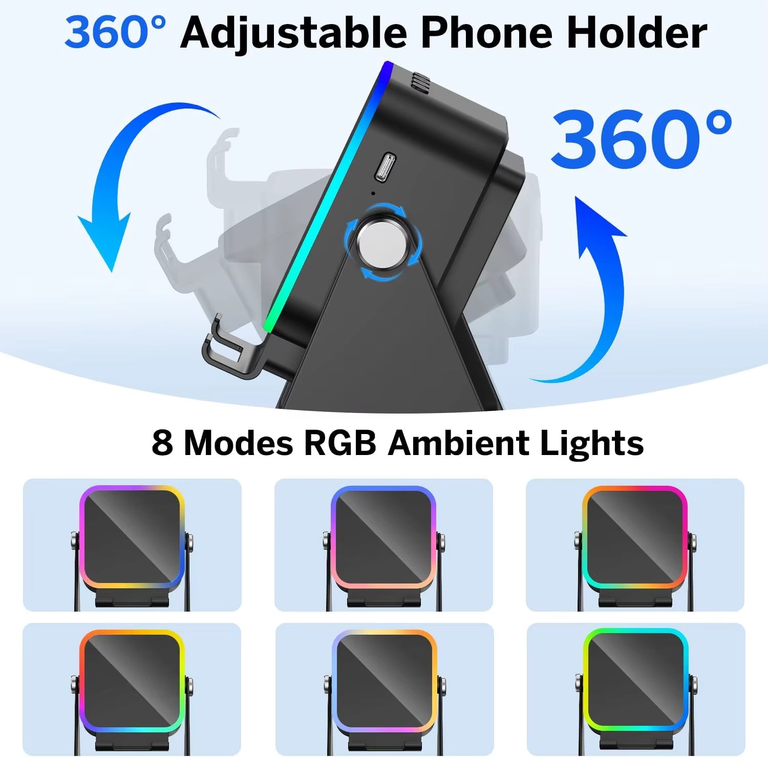 5 in 1 Auto-Induction 5000Mah Wireless Induction Speaker 8 RGB Lights HIFI Sound Portable Bluetooth Phone Holder Gifts