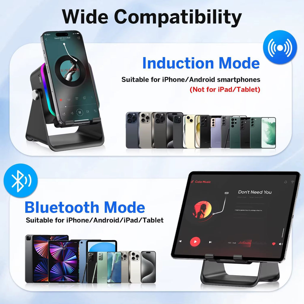 5 in 1 Auto-Induction 5000Mah Wireless Induction Speaker 8 RGB Lights HIFI Sound Portable Bluetooth Phone Holder Gifts