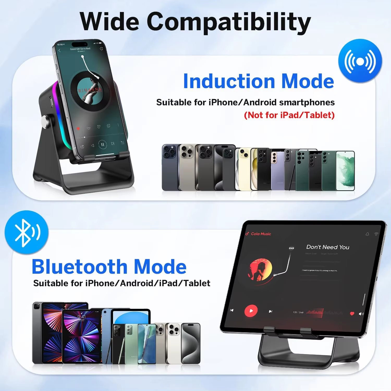 5 in 1 Auto-Induction 5000Mah Wireless Induction Speaker 8 RGB Lights HIFI Sound Portable Bluetooth Phone Holder Gifts